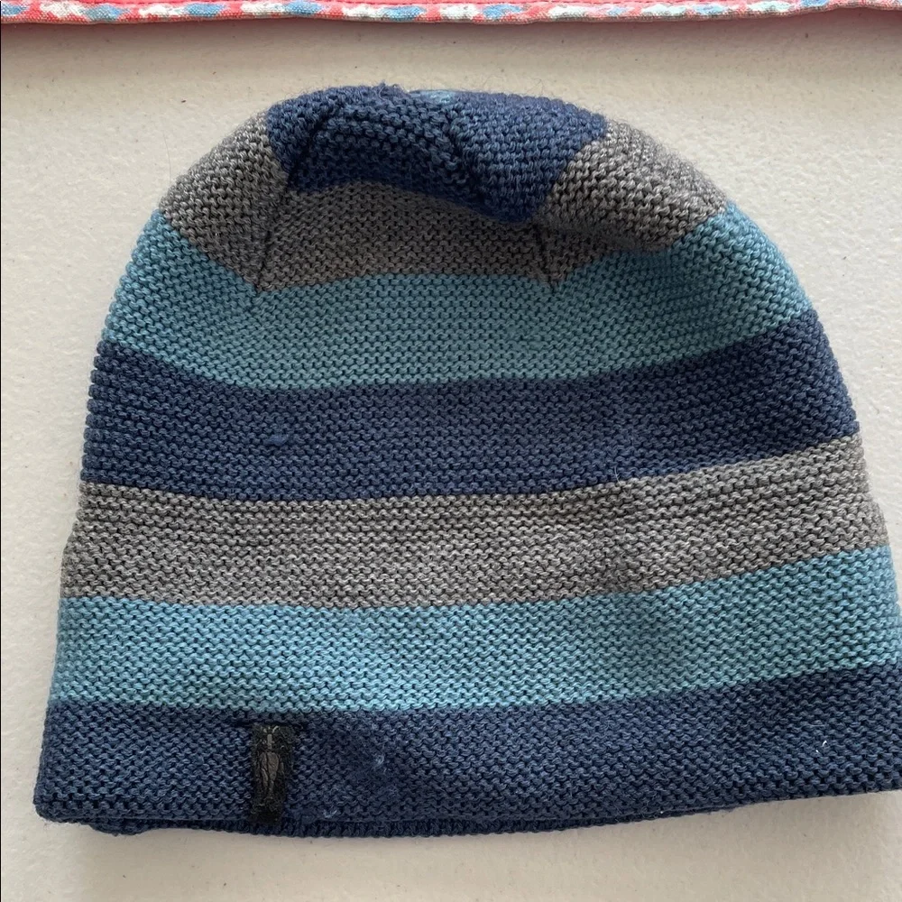 Smartwool Kids Striped Blue and Gray Beanie - Picture 1 of 3